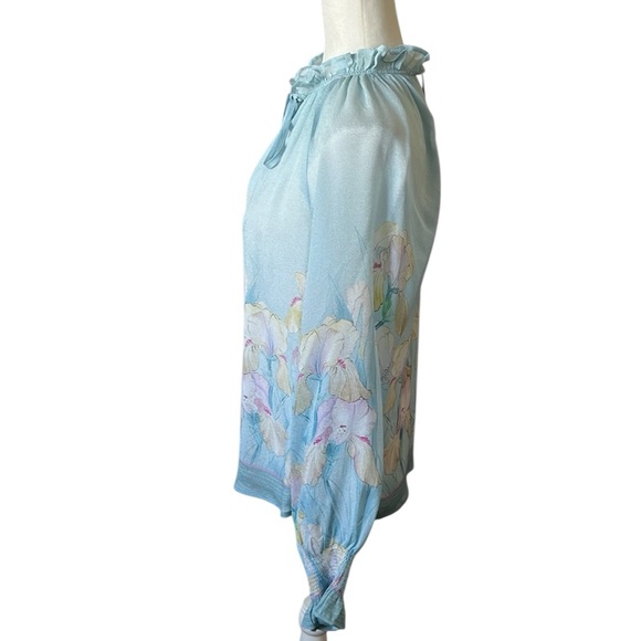 NWT Anthropologie Blank Ice Blue Floral Long Sleeve Chiffon Blouse XS Reg. $143 - Picture 7 of 12